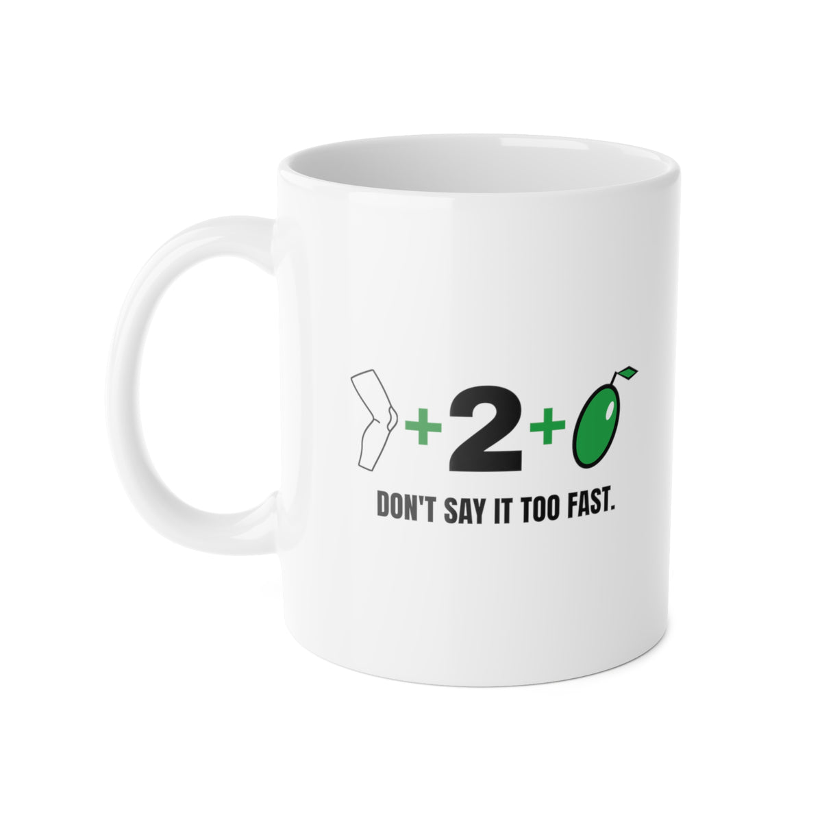 Knee + 2 + Olive "Don't Say It Too Fast" Riddle Mug