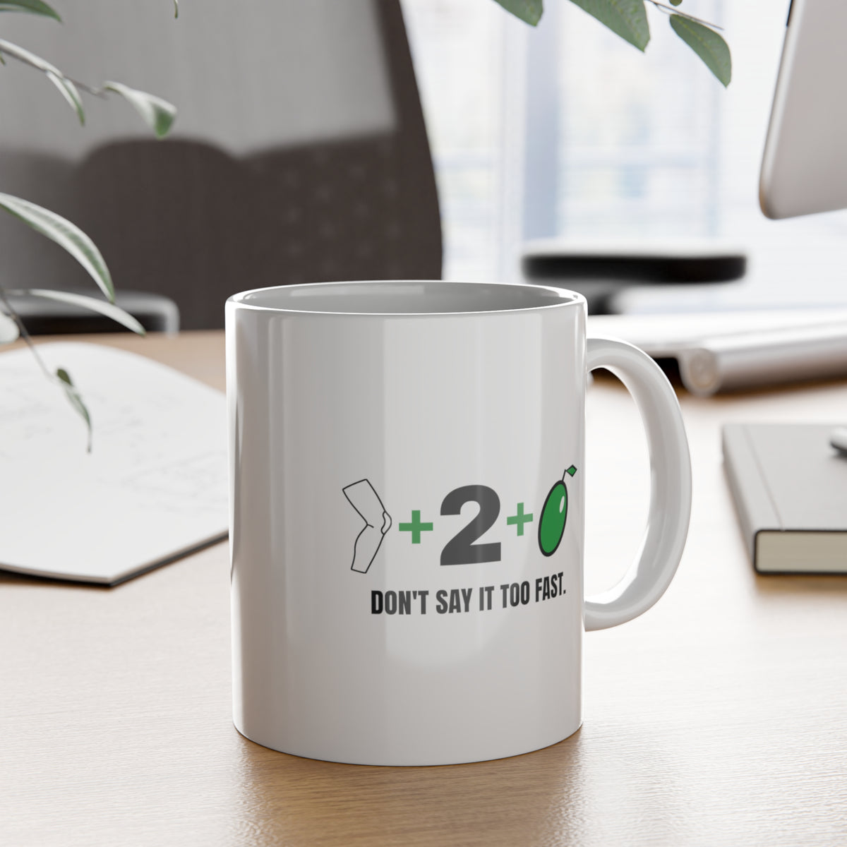 Knee + 2 + Olive "Don't Say It Too Fast" Riddle Mug